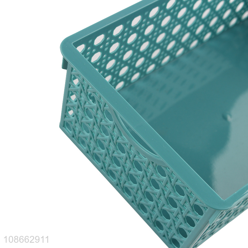 Wholesale rectangular hollowed-out plastic storage basket for kitchen bathroom
