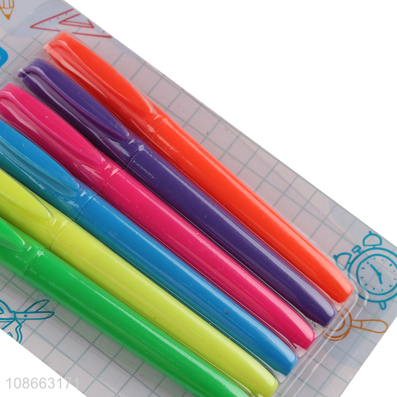 Wholesale 6 colors chisel tip highlighter pens markers school stationery