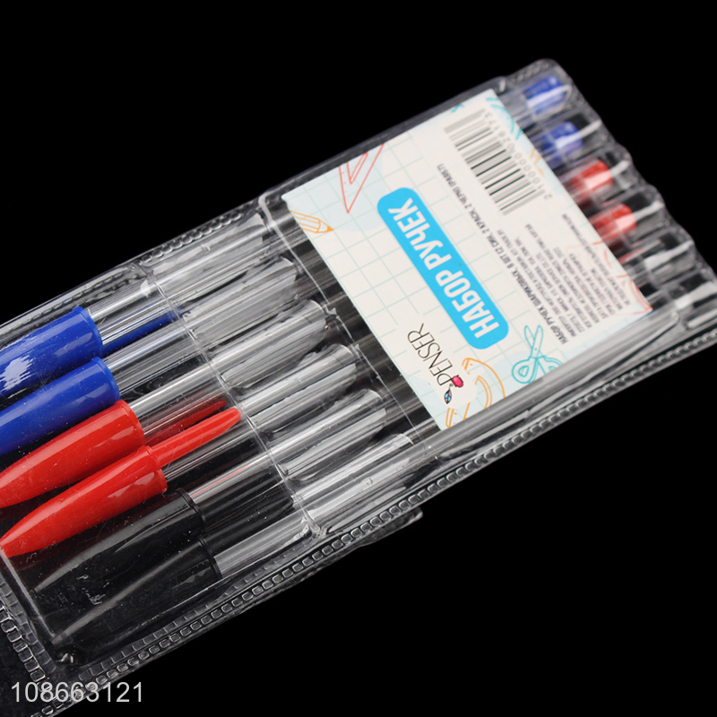 Yiwu market 6pcs plastic ball-point pen set office school stationery