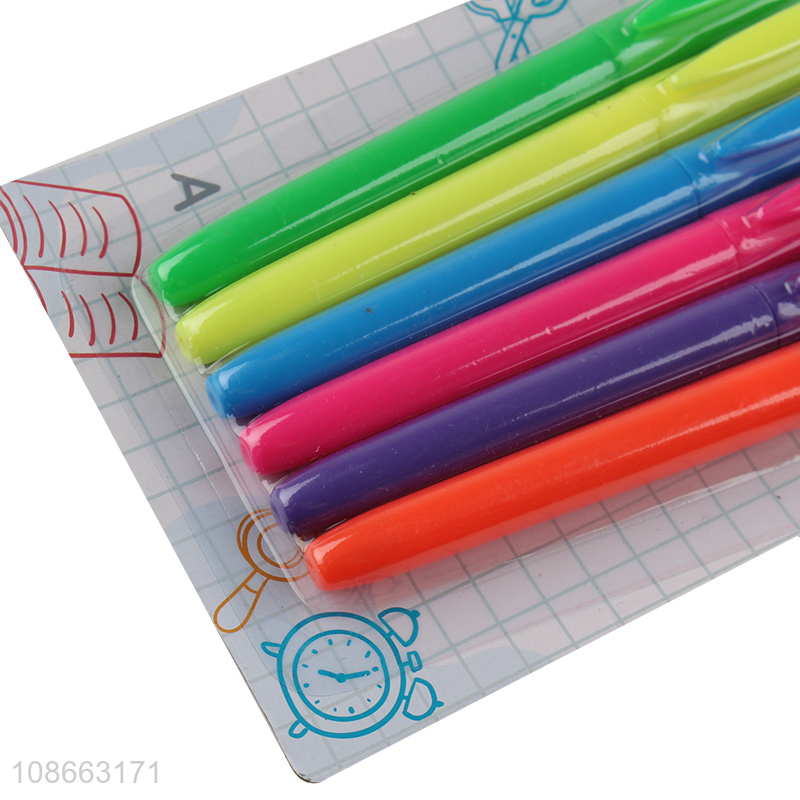 Wholesale 6 colors chisel tip highlighter pens markers school stationery