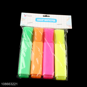 Wholesale 4 colors quick dry highlighter pens chisel tip marker pens