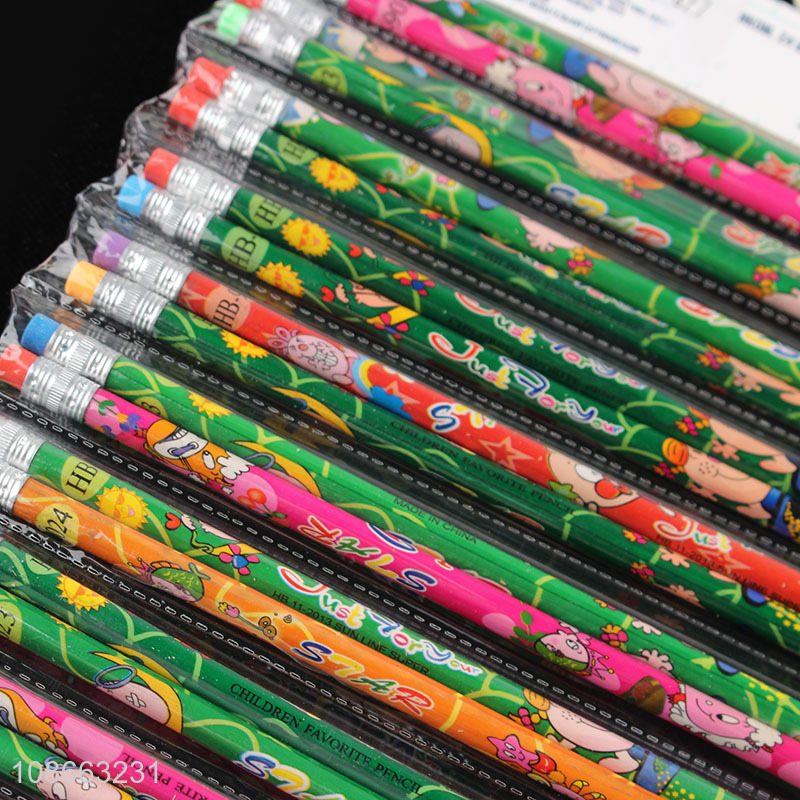 Wholesale 24pcs wood-cased hb pencils wooden pencils for students