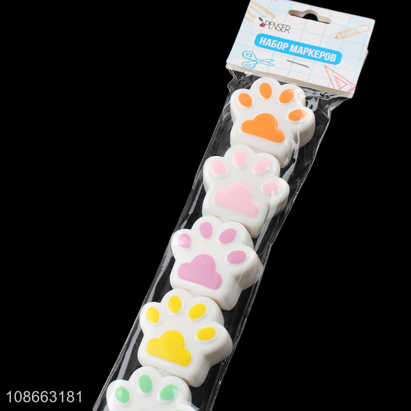 New product cat's paw shaped highlighter pens markers for kids