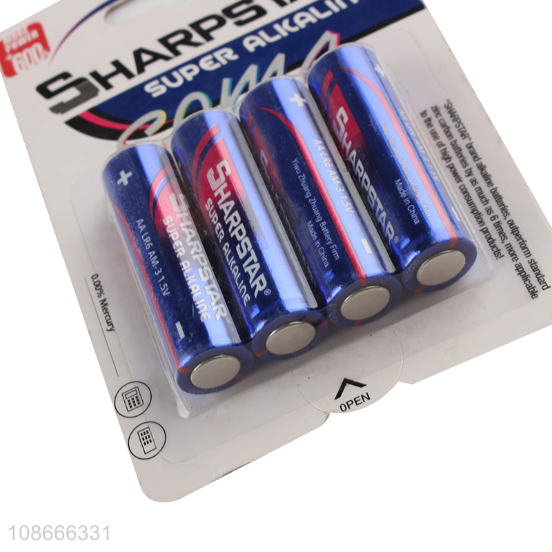 Wholesale 4pcs 1.5V AA alkaline batteries zinc manganese batteries