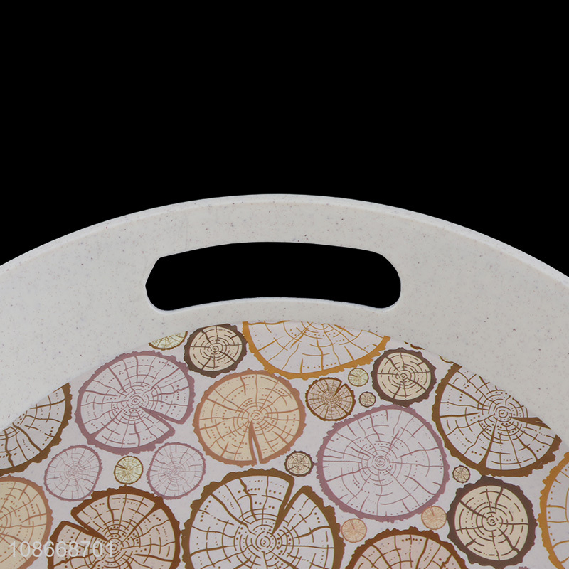 Custom logo round food grade bpa free plastic serving tray with handles