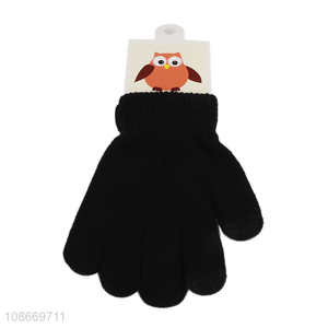Wholesale kids winter gloves solid color winter warm knitted gloves