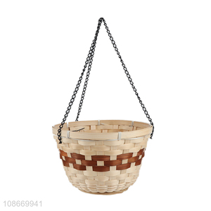 New product hanging bamboo woven flowerpot plant basket with chain