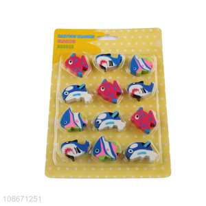 Wholesale cute cartoon fish shape rubber erasers for classroom