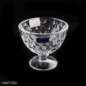 New product 300ml clear embossed glass ice cream <em>bowl</em> dessert <em>bowl</em>