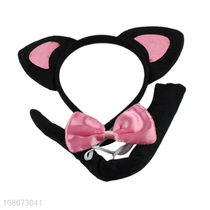 Hot sale cat cosplay costume set with cat ear headband, tail and bow tie for Halloween