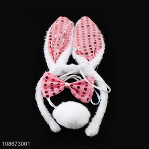 Wholesale bunny cosplay costume set with bunny ear headband, tail and bow tie for Halloween