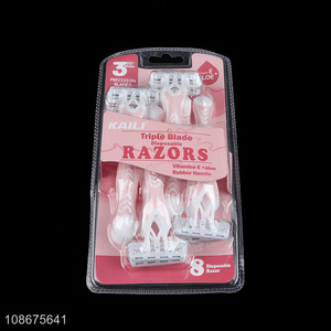 Factory price 4pcs triple blades women disposable shaving razor with rubber handle