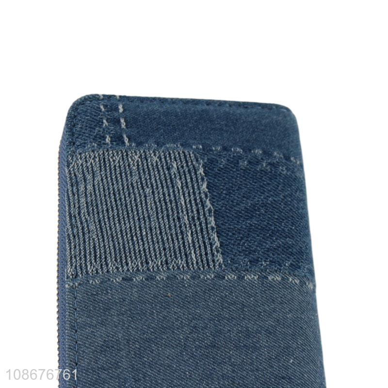 New products zippered denim wallet cloth clutch purse for women