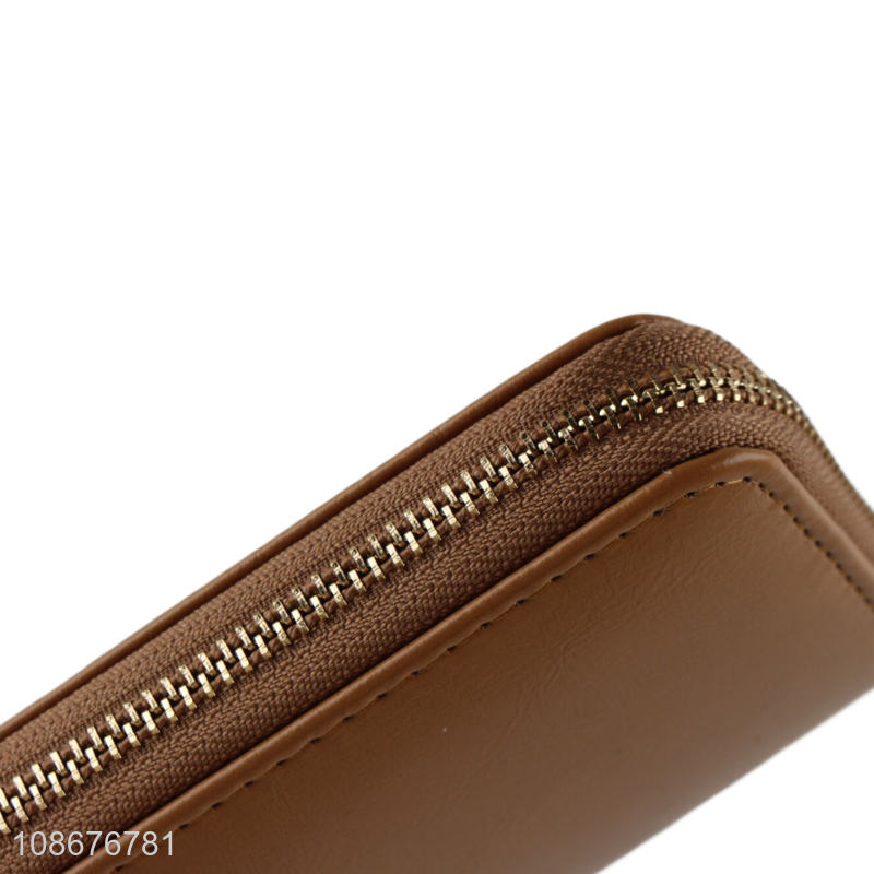 Online wholesale solid color pu leather purse long wallet for women