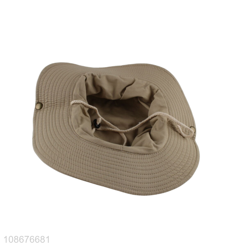 Wholesale outdoor wide brimmed fisherman bucket hat with strings for adults