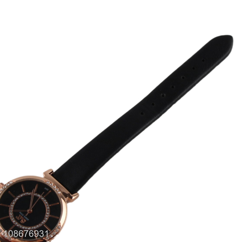 New arrival stylish pu leather strap diamond dial watch for women