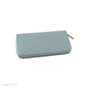 Hot selling women wallets woven pu leather wallet card holder