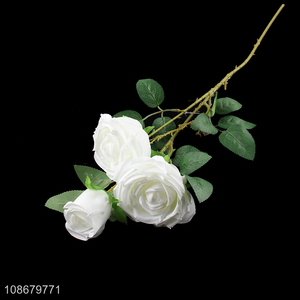 Wholesale 3 heads <em>artificial</em> roses faux rose <em>flowers</em> for indoor outdoor decor