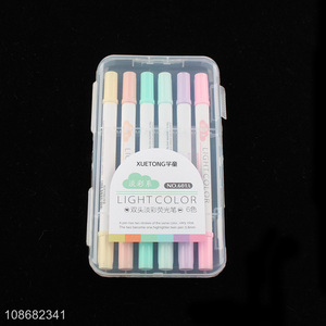 Top quality 6pcs double-headed highlighter pen for painting