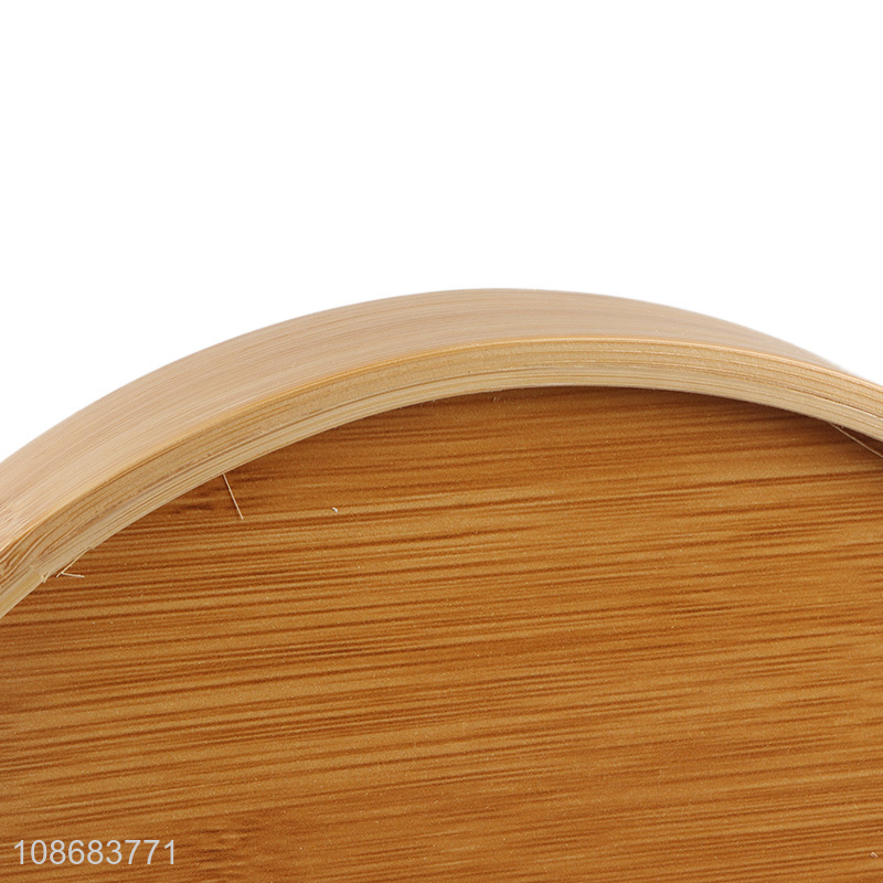 Good quality round bamboo serving tray with handle for coffee table