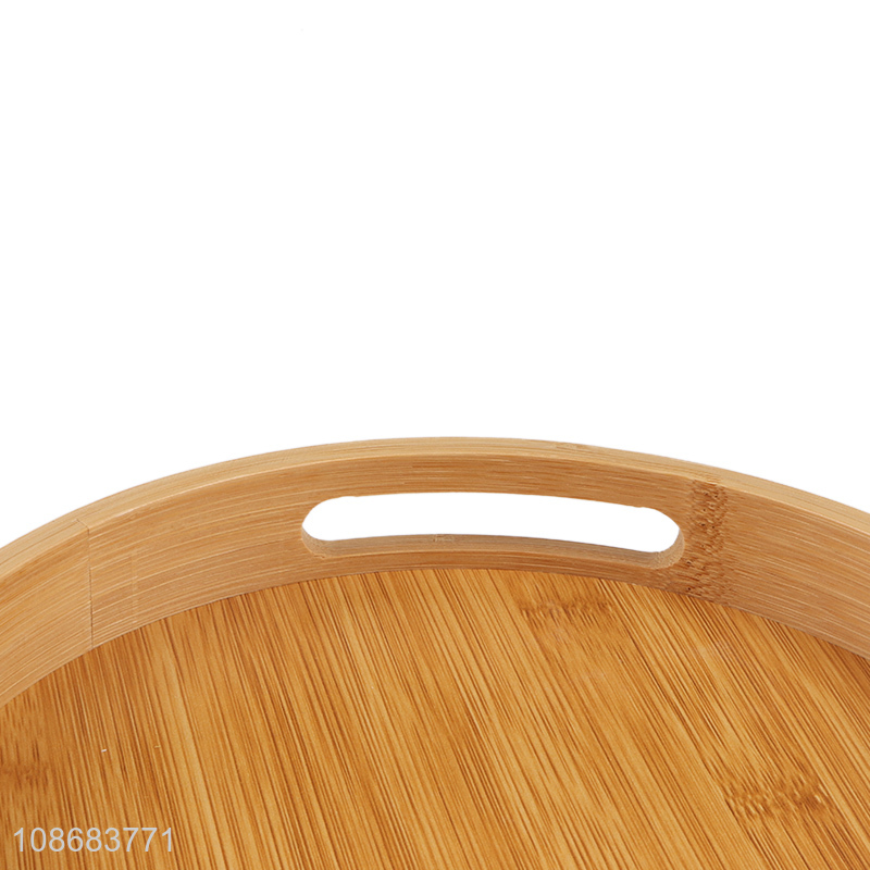 Good quality round bamboo serving tray with handle for coffee table