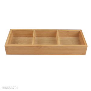 Wholesale 3-compartment natural bamboo serving tray for roast meat shop