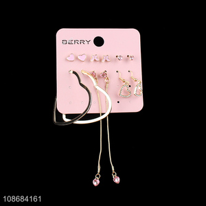 Wholesale gold plated enamel stud earrings heart hoop earrings set