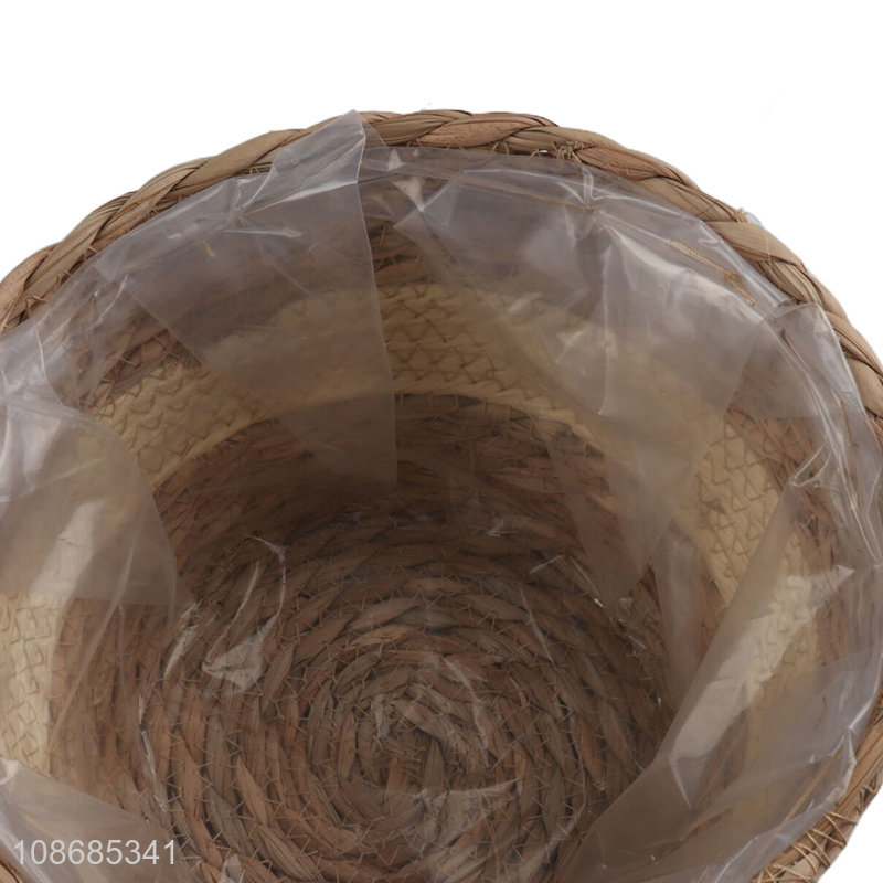 Online wholesale 3pcs natural straw woven flower pot grass planter set