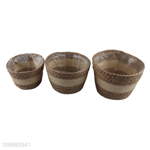 Online wholesale 3pcs natural straw woven flower pot grass planter set