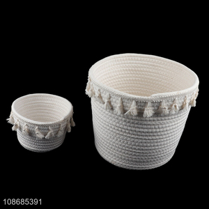 Hot sale multipurpose Nordic style woven cotton rope storage basket with tassels