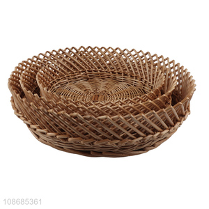 Wholesale 3pcs hand-woven wicker storage basket for kitchen counter organizing