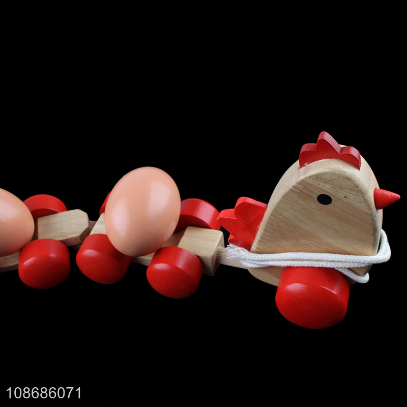 Online wholesale wooden pull toy wooden hen and eggs toy for kids toddlers