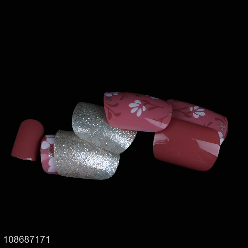 Popular products natural 24pcs fake nail kit with nail glue