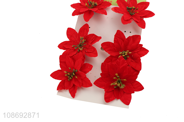 Hot selling 6pcs red natural christmas artificial flower fake flower