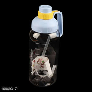 Low price portable sports water bottle straw drinking bottle with decorative sticker