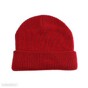 Best sale red winter thickened women beanies hat knitted hat wholesale