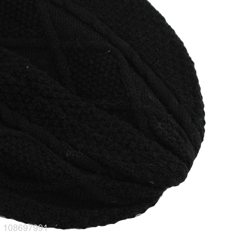 Yiwu market black fashion acrylic embroidery knitted winter beanies hat