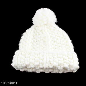 Top quality white winter warm outdoor women beanies hat knitted hat wholesale