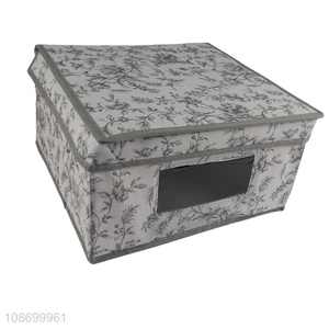 Hot selling floral print folding non-woven storage box with handle & lid