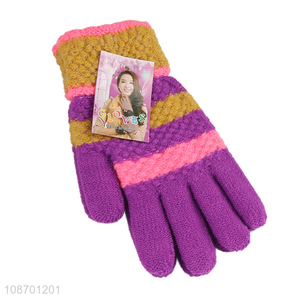 Hot selling women colored knitted <em>gloves</em> <em>winter</em> warm polyester <em>gloves</em> wholesale