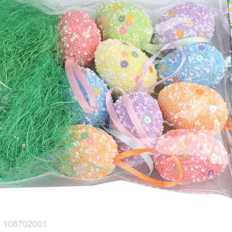 Hot selling 10pcs foam Easter eggs with bird nest for Easter decor