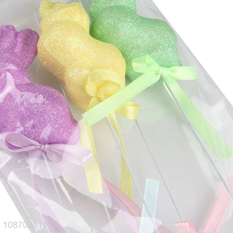 Good quality 5pcs glitter foam Easter bunny picks for decoration