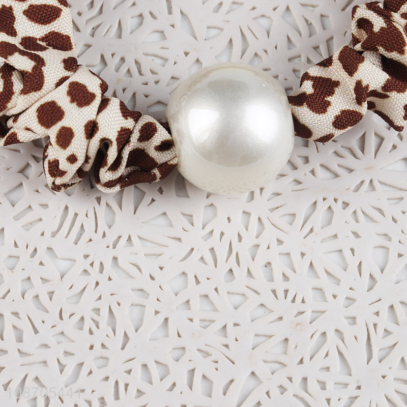 Hot sale fashion leopard print pearl hair ties elastic hair ropes