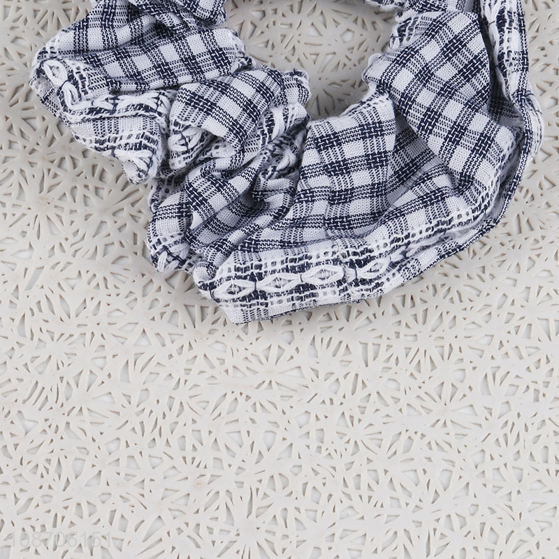 Hot selling plaid pattern fashion elastic girls hair rope hair scrunchies