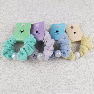 Good price multicolor fashion pearl girls hair scrunchies hair rope for sale