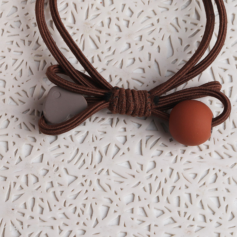 Yiwu market fashion multicolor heart pendant hair rope bowtie hair ring for sale