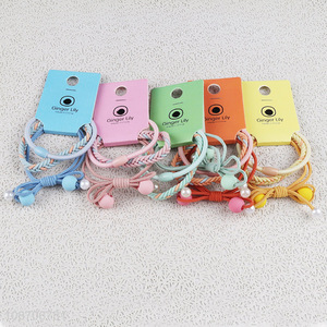 Good quality fashion colored beads braided girls hair rope hair ring for sale
