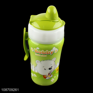 Wholesale 450ml cartoon bear printed plastic kids water bottle with straw
