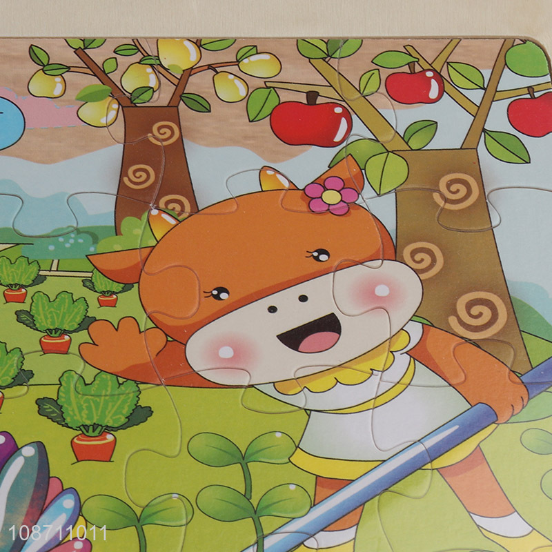 Hot selling cartoon animal series wooden children jigsaw puzzle toys