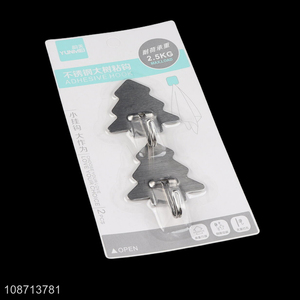 China factory stainless steel xmas tree shape 2pcs sticky hooks for sale